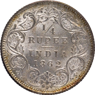 Very Rare Silver Quarter Rupee Coin of Victoria Queen of Madras Mint of 1862.