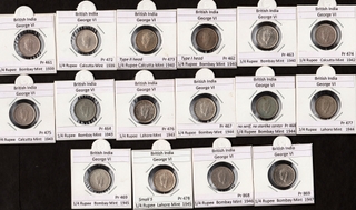 Silver and Nickel Quarter Rupee Sixteen Coins Collection of Different Years and Mints of King George VI.