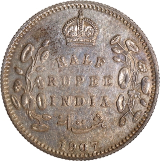 Scarce Silver Half Rupee Coin of King Edward VII of Calcutta Mint of 1907.