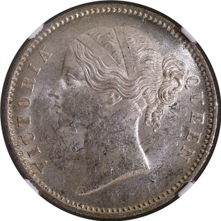 NGC MS 61 Graded Silver One Rupee Coin of Victoria Queen of Calcutta/Bombay Mint of 1840.