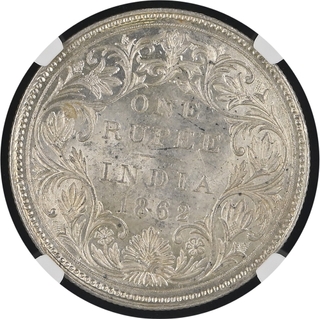 Rare Victoria Queen of NGC MS 63 Graded Silver One Rupee Coin of Bombay Mint of 1862.