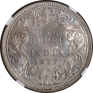 NGC MS 62 Graded Victoria Empress Silver One Rupee Coin of Calcutta Mint of 1877.