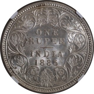 Rare NGC MS 63 Graded Silver One Rupee Coin of Victoria Empress of Calcutta Mint of 1885.