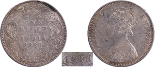 1886 (6 over 5) Very Rare Unlisted Type Silver One Rupee Coin of Victoria Empress of Bombay Mint.