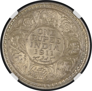 Very Rare NGC MS 63 Silver One Rupee Coin of King George V of Calcutta Mint of 1911.