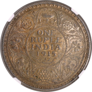 Scarce NGC MS 61 Graded Silver One Rupee Coin of King George V of Calcutta Mint of 1915.