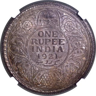 Rare NGC MS 63 Graded Silver One Rupee Coin of Bombay Mint of King George V of 1921.