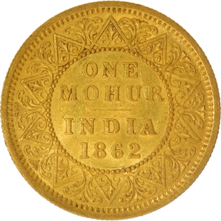 Very Rare 1862 Gold One Mohur Coin of Victoria Queen of Calcutta Mint.