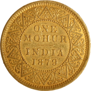 Extremely Rare Gold One Mohur Coin of 1879 of Victoria Empress of Calcutta Mint.