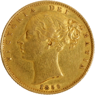 Gold Sovereign Coin of Victoria Queen of United Kingdom of 1855.