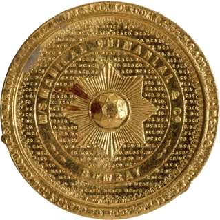 Gold Half Tola Token of M/s Manilal Chimanlal & Co Bombay.