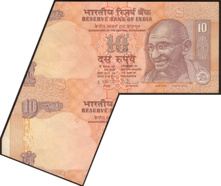 Extra Paper and Cutting Error Ten Rupees Banknote Signed by D Subbarao of 2011 of Republic India.