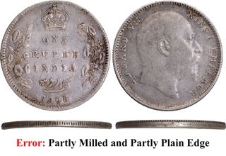 Rare Edge Error Silver One Rupee Coin of King Edward VII of Bombay Mint of 1906.