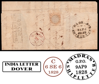 Very Rare Pre Stamp Ship Letter dispatched in 1828 by Zenobia Ship from Madras to London.