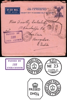 Rare Censored Airmail Cover of King George VI of 1943 Sent to Cox Town Bangalore.