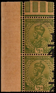 Pair of Error Stamp of King George V Half Anna Surcharged with Quarter Anna.