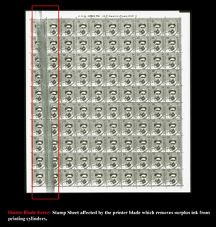 Bal Gangadhar Tilak Definitive Series Printing Error Sheet of 100 Stamps of 1 Rupee of 2016.