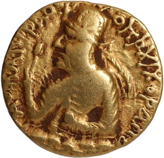 Huvishka Gold Dinar Coin of Kushans of Pharro type.