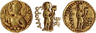 Huvishka Gold Dinar Coin of Kushans of Ardokhsho-MIOPO type.