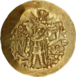 Gold Dinar Coin of Kidara Kushanshah of Kushano Sassanians.