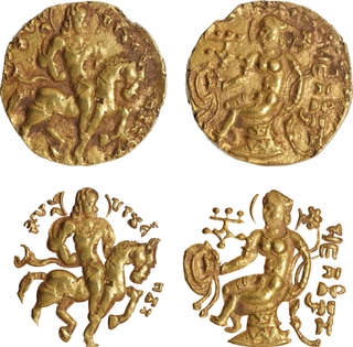 Extremely Rare Chandragupta II Horseman type Gold Dinar Coin of Guptas.