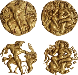 Lion Slayer type Gold Dinar Coin of Kumaragupta I of Guptas.