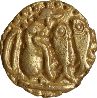 Gold One Eighth Kahavanu Coin of Raja Raja I of Cholas.