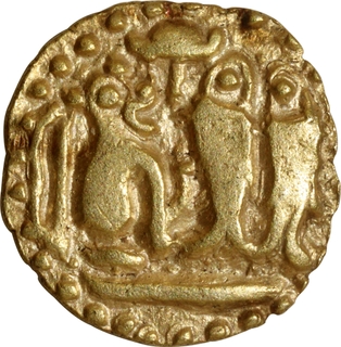 Gold One Eighth Kahavanu Coin of Raja Raja I of Chola Dynasty.