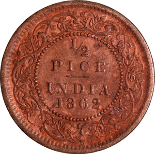 Scarce Copper Half Pice Coin of Victoria Queen of Calcutta Mint of 1862.