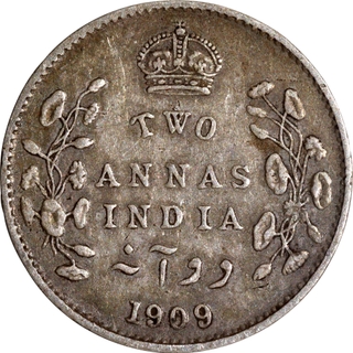 Key Date Rare Silver Two Annas Coin of King Edward VII of Calcutta Mint of 1909.