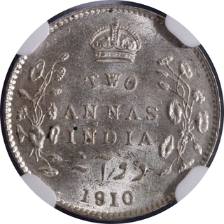 Silver Two Annas Coin of King Edward VII of Calcutta Mint of 1910.