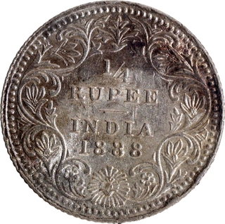 Silver Quarter Rupee Coin of Victoria Empress of Calcutta Mint of 1888.