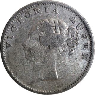 Rare Silver Half Rupee Coin of Indian Head Victoria Queen of Calcutta Mint of 1840.