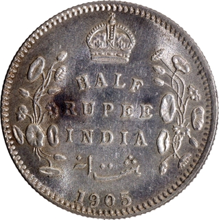 Very Rare Year Silver Half Rupee Coin of King Edward VII of Calcutta Mint of 1905 with Toning.