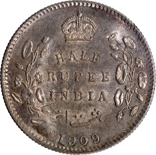 Rare Silver Half Rupee Coin of King Edward VII of Calcutta Mint of 1909.