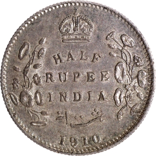 Rare Grade Silver Half Rupee Coin of Calcutta Mint of King Edward VII of 1910.