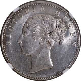 Rare NGC MS 62 Graded Silver One Rupee Coin of Victoria Queen of Calcutta Mint of 1840.