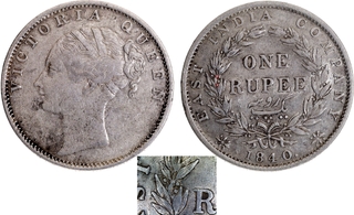 Rare Silver One Rupee Coin of Victoria Queen Continuous Legend of Calcutta Mint of 1840.