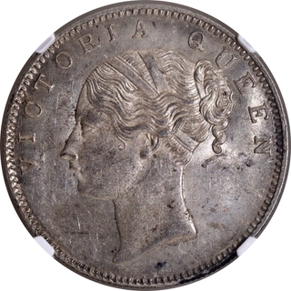 Rare NGC MS 62 Graded Silver One Rupee Coin of Victoria Queen of Bombay Mint of 1840.