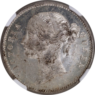 Rare NGC MS 63 Graded 1840 Silver One Rupee Coin of Victoria Queen of Calcutta or Bombay Mint.