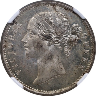 Very Rare NGC MS 64 Graded Silver One Rupee Coin of Victoria Queen Divided Legend of Calcutta Mint of 1840.