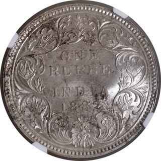 Rare NGC MS 63 Graded 1882 Silver One Rupee Coin of Calcutta Mint of Victroia Empress.