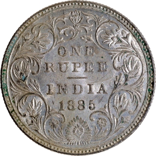 B Raised Silver One Rupee Coin of Victoria Empress of Bombay Mint of 1885.