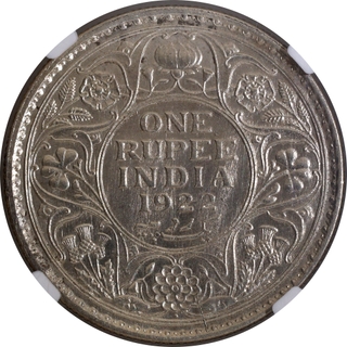 Rare Date NGC UNC Graded Silver One Rupee Coin of King George V of Bombay Mint of 1922.