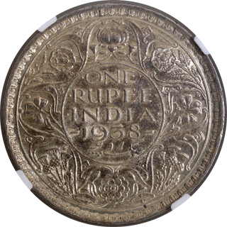 Rare Date NGC AU 58 Graded Silver One Rupee Coin of of King George VI of Bombay Mint of 1938.