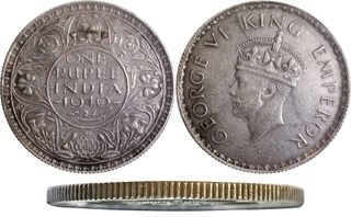 Extremely Rare Milled Edge of King George VI of 1940 of Silver One Rupee Coin of Bombay Mint.