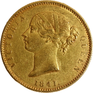 Extremely Rare Gold One Mohur Coin of Victoria Queen of Calcutta Mint of 1841.