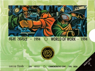 UNC Set of 3 Commemorative Coins of ILO-World of Work of Bombay Mint of 1994.