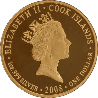 Gold One Dollar Pagoda Elizabeth II Cook Islands 2008. 