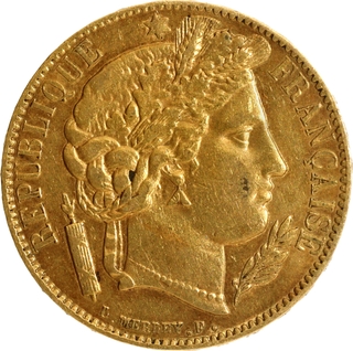 Gold Twenty Francs Coin of France of Paris Mint of 1850.